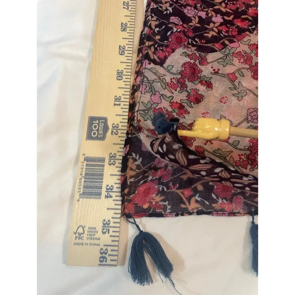 Pool To Party Subtle Luxury Sarong Scarf One Size Floral Peacock Tassel Wrap